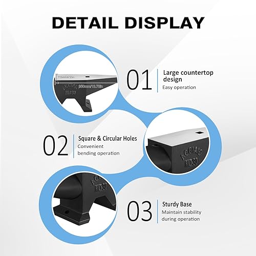 Heavy Duty Cast Steel Anvil with Round/Square Hole Large Countertop 88lb Horn Anvil Blacksmithing Metalsmith Tool Kit Stand Included - Poueer