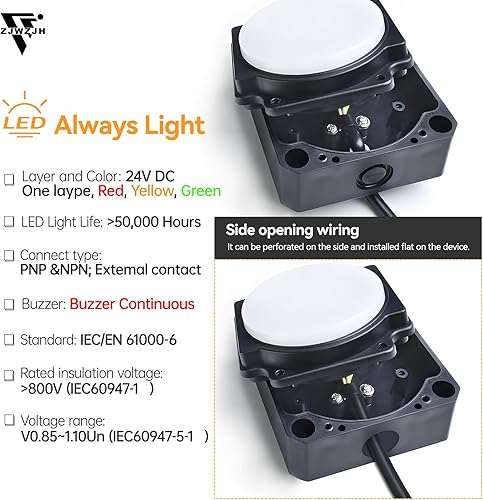 80mm Industrial Warning Lights 24V, 3 Colors 1 Layer, Alarm Tower Light, with Buzzer Waterproof Red and Green Traffic Lights Bottom or Side Wiring - Poueer