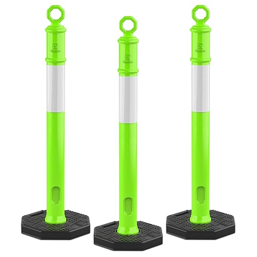 RoadHero 45 Inch 3 Pack Delineator Post with Base, Orange Traffic Delineator Posts Cones with Reflective Collars for Parking Lots, Road Safety, Construction Events - Poueer