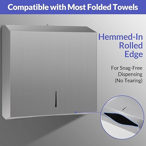 Stainless Steel Toilet Seat Cover Dispenser & Wall Mounted 250 C Fold/300 Multifold Towels Capacity Paper Towel Dispenser Bundle - Poueer