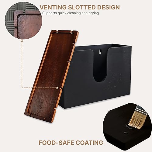 eBun Bamboo Folded Paper Towel Holder – Wall Mount & Countertop Paper Towel Dispenser for Bathroom, Kitchen & Office – Fits C-Fold, Multifold, Z-Fold Towels – Rustic Modern Design, Black - Poueer