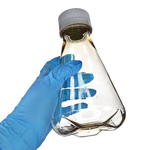 Eisco - Pack of 12, 500mL Sterile Polycarbonate Erlenmeyer Flasks, Non-Vented, Baffled Bottom, Gamma Sterilized, USP Class VI, Lab-Grade, Mixing, Cell Culture, Shaker Compatible - Poueer