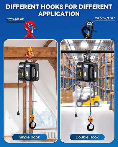 NEWTRY Electric Hoist PRO with Single/Double Hook, 1100lb Electric Winch 110v 120v, 2 Wireless Remote Control & Cable Remote Control for Garage, Warehouse, Factory - Poueer