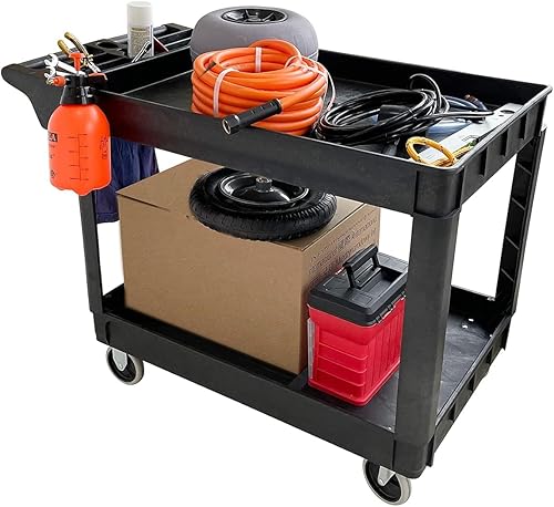 MaxWorks 80855 500-lb Utility Service PP Cart With Two Trays and Wheels 30 Inch X 16 Inch Overall Dimensions - Poueer