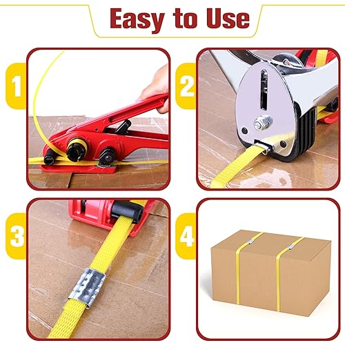MYFAMIREA Heavy Duty Banding Strapping Kit with Tensioner Tool, 1/2' x 3500FT Polypropylene Plastic Packaging Strapping, 300 Metal Seals, Sealer Tool for Pallets, Logistics, Warehouse (Red) - Poueer