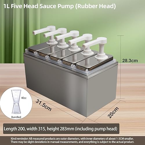 Condiment Pump Dispenser, Stainless Steel Ketchup Pump Dispenser with Measuring Jigger Set-Detachable Leak-Proof Design|for Sauce Honey Syrup Dressing|Commercial & Home Kitchen Use (2L-4jars) - Poueer