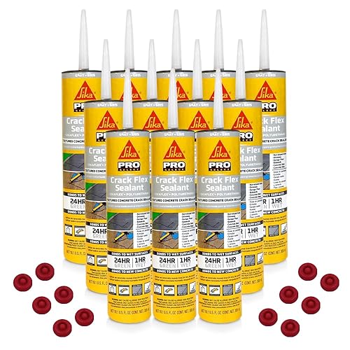 SchayCo 12 Pack Caulk Saver Caps with Case of 12 Sikaflex Crack Flex High-Performance, Textured, Self-Leveling, Polyurethane Sealant (Gray 10 Oz) - Poueer
