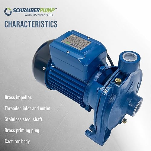 cpm158. Centrifuga Pump, Power 1 hp, 115V, Cooper Winding, 79ft Head, 24.2gpm Flow, S. Steel Shaft, Threaded inlet and outlet,Thermal protector,Brass priming plug. - Poueer