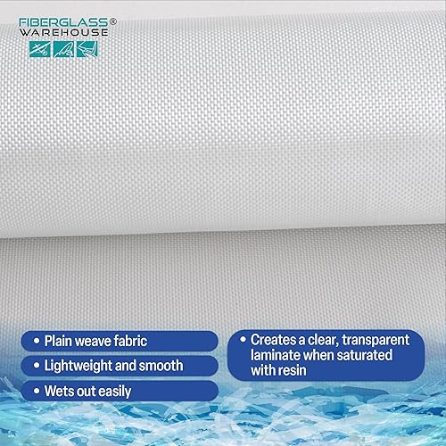 Fiberglass Warehouse 4 oz Fiberglass Cloth - 50' Wide x 10 Yards Long, Ideal for Automotive, Boat, Pool, Surfboard Repairs, General Use - High Strength, Easy to Cut, UV Resistant - Poueer