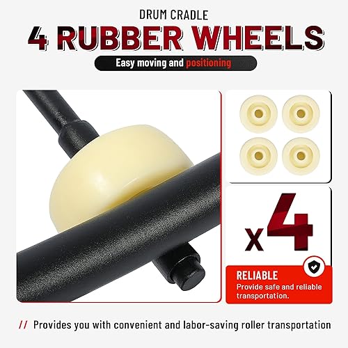 KUAFU 55 Gallon Drum Cradle 600lbs Drums Dolly Cart Drum Dispensing Stand Black 4 Wheel Powder Coated Steel - Poueer