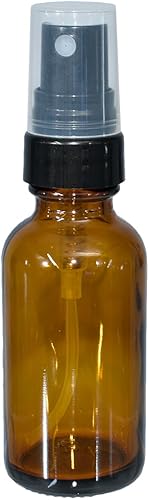 GlassBottleOutlet (Pack of 108) 1 oz. Amber Boston Round with Black Fine-Mist Sprayer - Poueer
