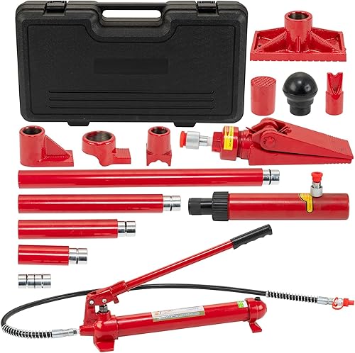 ‌12-Ton Heavy Duty Porta Power Hydraulic Jack Kit, Professional Hydraulic Ram Pump System with 55-Inch/1.4m Oil Hose, Portable Storage Case for Trucks, Tractors, Auto Repair - Poueer