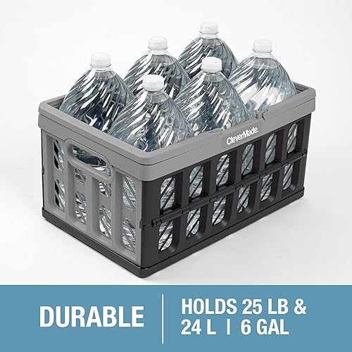CleverMade Collapsible Shopping Basket, Ocean, 3PK - 24L (6 Gal) Reusable Plastic Grocery Shopping Baskets, Holds 25lbs Per Basket - Small Foldable Storage Crates with Handles - Poueer