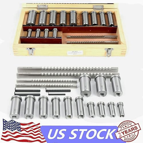 22 Pcs Keyway Broach Set in Fitted Box, Industrial Tools Metric Size Broaching Cutter Collared Bushing Shim Set W/ 4 Pcs Broach & 13 Collared Bushing & 5 Gaskets (US Stock) - Poueer