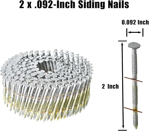 kimllier 3600 Count Coil Siding Nail Full Round Head Wire Collated Coil 15-Degree 2-Inch x .092-Inch Ring Shank Hot Dipped Galvanized - Poueer