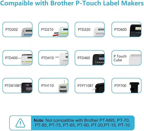 Hehua Tze Tz Tape 12mm 0.47 Laminated White Compatible for Brother P Touch Label Tape 12mm, Compatible for Brother Ptouch PT PTD210 D220 D400 D410 D600 D610BT H110, Black on White, 20 Pack - Poueer