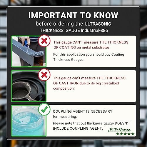 Ultrasonic Thickness Tester Industrial-886 / Digital Metals Thickness Gauge with Range 0.04-15.75in(1-400mm) / Industrial Measuring Instrument - Poueer