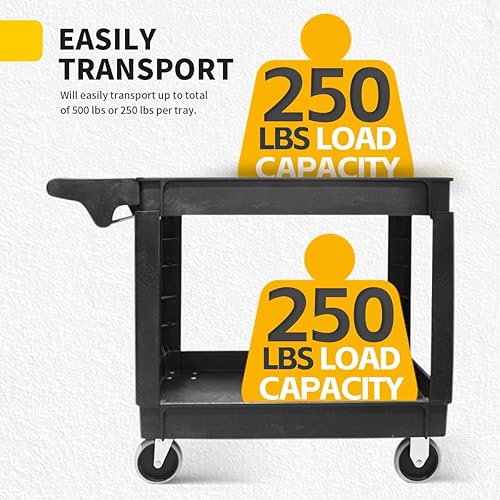 MaxWorks 80855 500-lb Utility Service PP Cart With Two Trays and Wheels 30 Inch X 16 Inch Overall Dimensions - Poueer