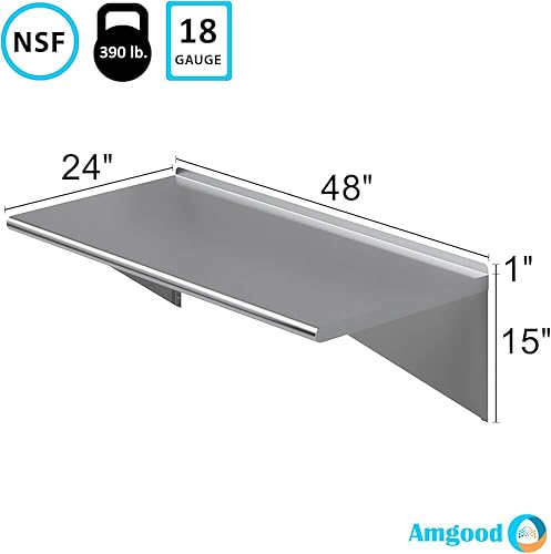 AmGood 24' X 48' Stainless Steel Wall Shelf | NSF | Garage, Laundry, Storage, Utility Room | Restaurant, Commercial Kitchen - Poueer