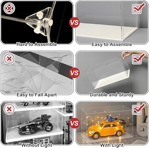 LANSCOERY Acrylic Display Case, Assemble Showcase Display Box for Collectibles, with Dustproof & Seamless Display Design, 15.7x9.8x13.8inch Thick Black Base - Poueer