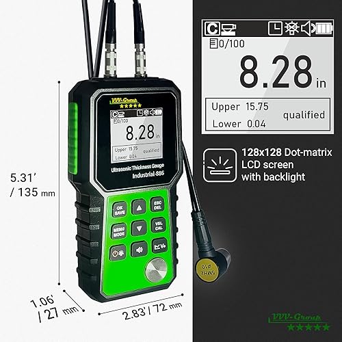 Ultrasonic Thickness Tester Industrial-886 / Digital Metals Thickness Gauge with Range 0.04-15.75in(1-400mm) / Industrial Measuring Instrument - Poueer