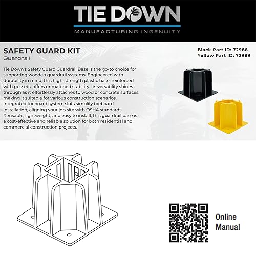 Tie Down Engineering Safety Guard Guardrail Base | Reusable Fall Protection Accessories| 4 pack with Washers & Drill Bit - Yellow - Poueer