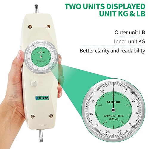 20LB Pointer Push Pull Force Gauge，Two Units Display，Comes with Tensile Tester Clamp ， Used for Teaching 、 Lab Peak Load Testing and Continuous ERACK Value Testing (Maximum 22LB) - Poueer