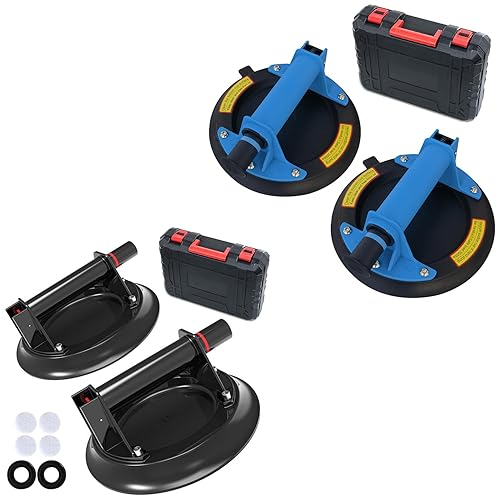 4Pack Glass Suction Cups to Lift Large Glass/Granite/Tile/Window, 2pcs Black and 2pcs Blue - Poueer
