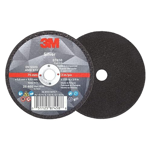 3M Silver Cut-Off Wheel, 87458, T1, 3 in x .035 in x 3/8 in, Pack of 25, Precision Shaped Grain, Pipe Cutting, Stainless and Mild Steel, Metal Fabrication, Metalworking - Poueer