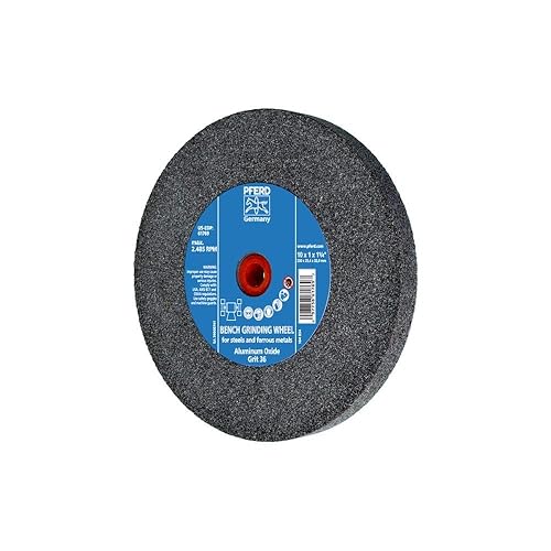 PFERD 61769 Bench Grinding Wheel, Aluminum Oxide, 10' Diameter, 1' Thick, 1-1/4' Arbor Hole, 36 Grit, 2485 Maximum RPM - Poueer