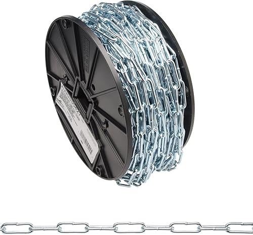 Campbell AW0330427 Low Carbon Steel Straight Link Coil Chain on Reel, Zinc Plated, #4 Trade, 0.12' Diameter, 100' Length, 205 lbs Load Capacity - Poueer