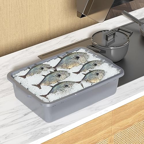 6-Pack 24 L Commercial Bus Tub, Plastic Bus Box, Gray - Poueer