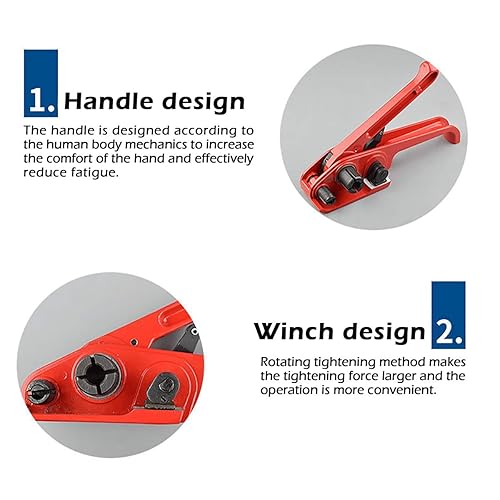 MYFAMIREA Heavy Duty Banding Strapping Kit with Tensioner Tool, 1/2' x 3500FT Polypropylene Plastic Packaging Strapping, 300 Metal Seals, Sealer Tool for Pallets, Logistics, Warehouse (Red) - Poueer