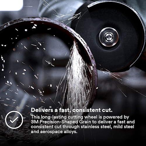 3M Silver Cut-Off Wheel, 87458, T1, 3 in x .035 in x 3/8 in, Pack of 25, Precision Shaped Grain, Pipe Cutting, Stainless and Mild Steel, Metal Fabrication, Metalworking - Poueer