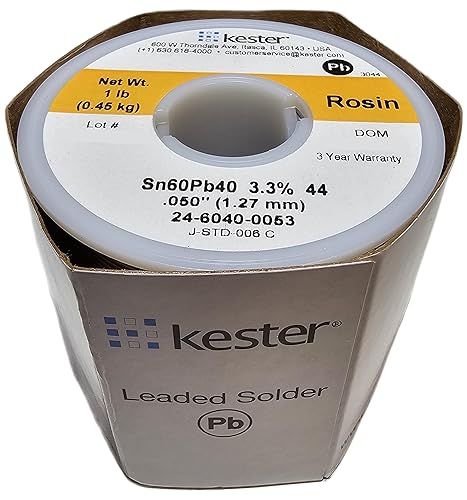 KESTER SOLDER 24-6040-0053 Solder Wire, 60/40 SN/PB, 190°C, 1LB, .050 Diameter, Yellow Label - Poueer