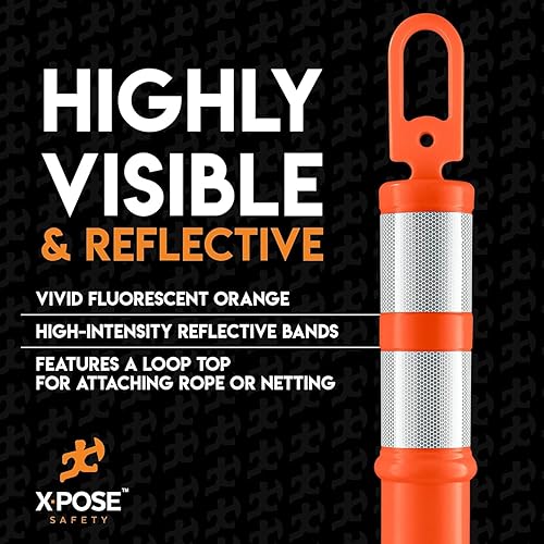 Xpose Safety 45' Blue Delineator Posts with Base, 3-Pack – Ring Top, 10' Reflective Band, 13 lb Rubber Base – Traffic, Parking, Construction, Events - Poueer