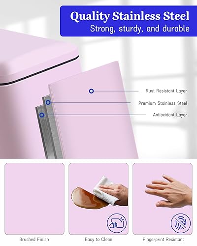 12 Gallon Trash Can, Stainless Steel Trash Can with Fingerprint-Resistant, Removal Inner Buck &Soft Close Plastic Lid, Step Garbage Can for Kitchen and Office, 45 Liter Capacity - Poueer