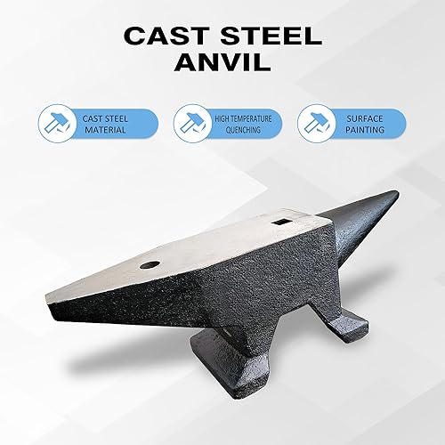 Heavy Duty Cast Steel Anvil with Round/Square Hole Large Countertop 88lb Horn Anvil Blacksmithing Metalsmith Tool Kit Stand Included - Poueer