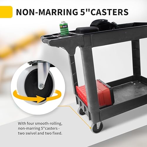 MaxWorks 80855 500-lb Utility Service PP Cart With Two Trays and Wheels 30 Inch X 16 Inch Overall Dimensions - Poueer