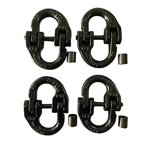 1/2' Trailer Safety Chain Connector Link Tow Hitch Chain Connecting Hammerlock Coupling Link Towing Lifting Trucks Accessories 4pack G80 Alloy Steel 12,000 lbs Working Load Limit Black - Poueer