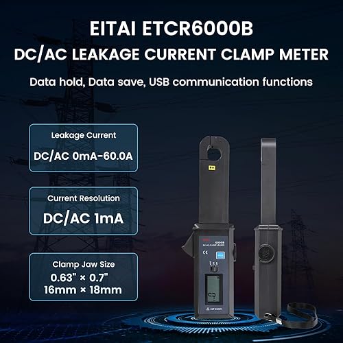 EITAI-ETCR6000B DC/AC Leakage Low Current Clamp Meter, 1mA Resolution, 0mA-60A, Φ0.7inch/18mm, Manufacturer Direct Sales, Non-Contact Clamp Meter - Poueer