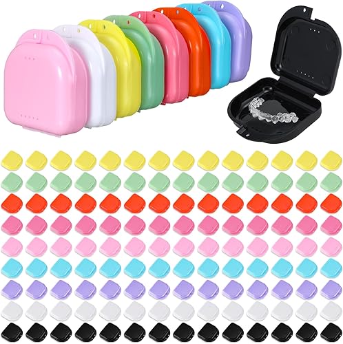 Nuenen 180 Pcs Retainer Case with Vent Holes Mouth Guard Container Case Dental Storage Container Multicolor Dental Retainer Box for Office Travel Household, 9 Colors (Bright Color) - Poueer