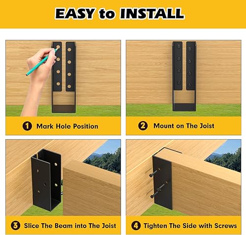 12PCS Concealed Joist Hangers, Concealed Flange Light Joist Hanger for Wood Rail, 2”x 4” Q235 Steel Joist Brackets - Poueer