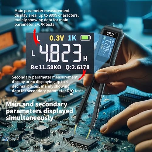 LCR Meter Smart SMD Tweezers Component Tester Diode Capacitance Resistance Measurement 9999 Count Portable Tools - Poueer