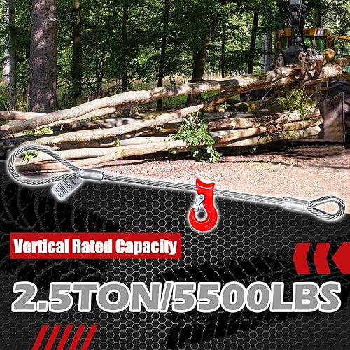 Single Leg Wire Rope Sling, 2.5T Vertical Rated Capacity 8.2FT, 1/2' Flemish Eye Loop Sliding Choker with Heavy Duty Thimble, Heavy Duty Rigging Cable for Lifting Towing Pulling - Poueer