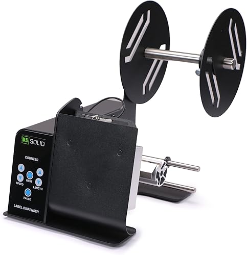 U.S. Solid Automatic Label Dispenser with Fibre Optic Sensor for Transparent and Opaque Labels - Label Width 0.4-4.3 in, Automatic Counting 0-999999 & 9 Level Speed - Poueer