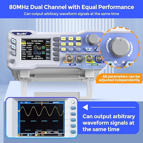 Upgraded Signal Generator, Seesii 80MHz 275MSa/s Dual Channel Signal Source Arbitrary Waveform Function Generator Frequency Meter, Support Phase Difference of 0-359.99° Adjust & APP Control - Poueer