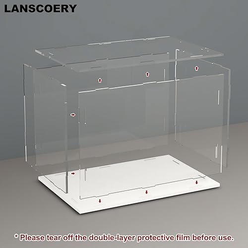 LANSCOERY Acrylic Display Case, Assemble Showcase Display Box for Collectibles, with Dustproof & Seamless Display Design, 15.7x9.8x13.8inch Thick Black Base - Poueer