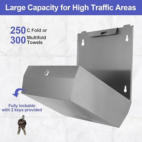 Stainless Steel Toilet Seat Cover Dispenser & Wall Mounted 250 C Fold/300 Multifold Towels Capacity Paper Towel Dispenser Bundle - Poueer
