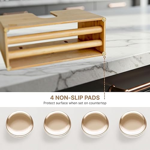 eBun Bamboo Folded Paper Towel Holder – Wall Mount & Countertop Paper Towel Dispenser for Bathroom, Kitchen & Office – Fits C-Fold, Multifold, Z-Fold Towels – Rustic Modern Design, Black - Poueer